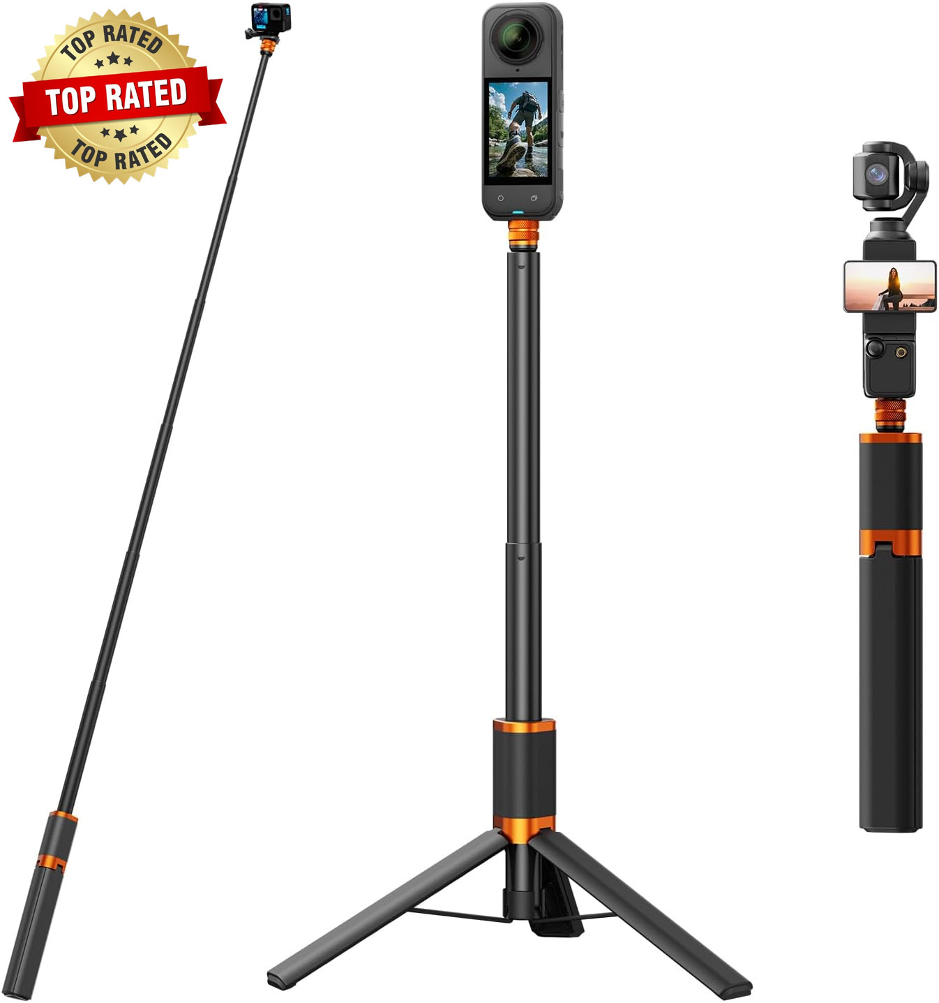 48In Invisible Selfie Stick Tripod for DJI Osmo Pocket 3 Insta360 X5/X4/X3 - Ext