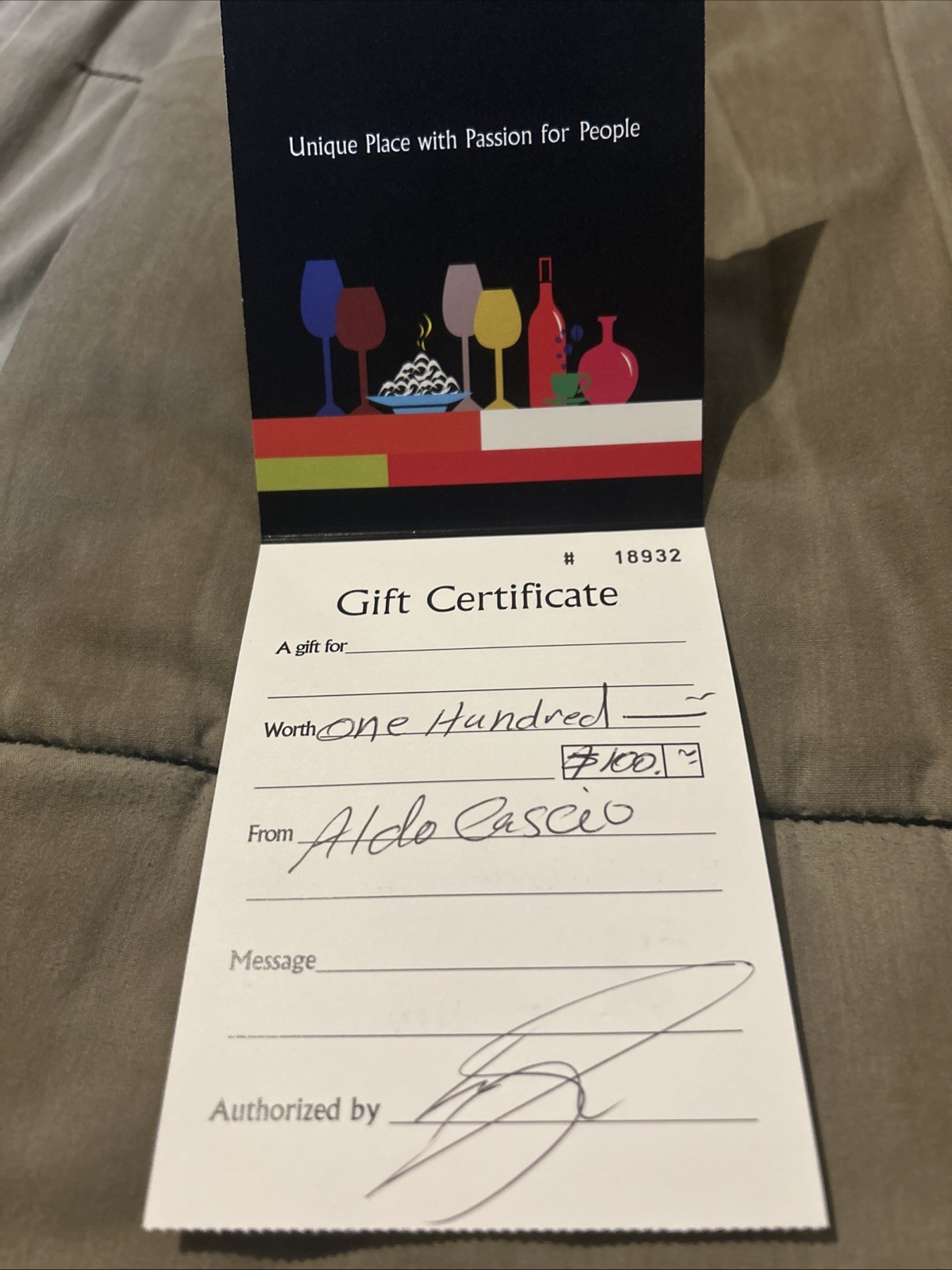 Aldo’s Restaurant Gift Certificate $100