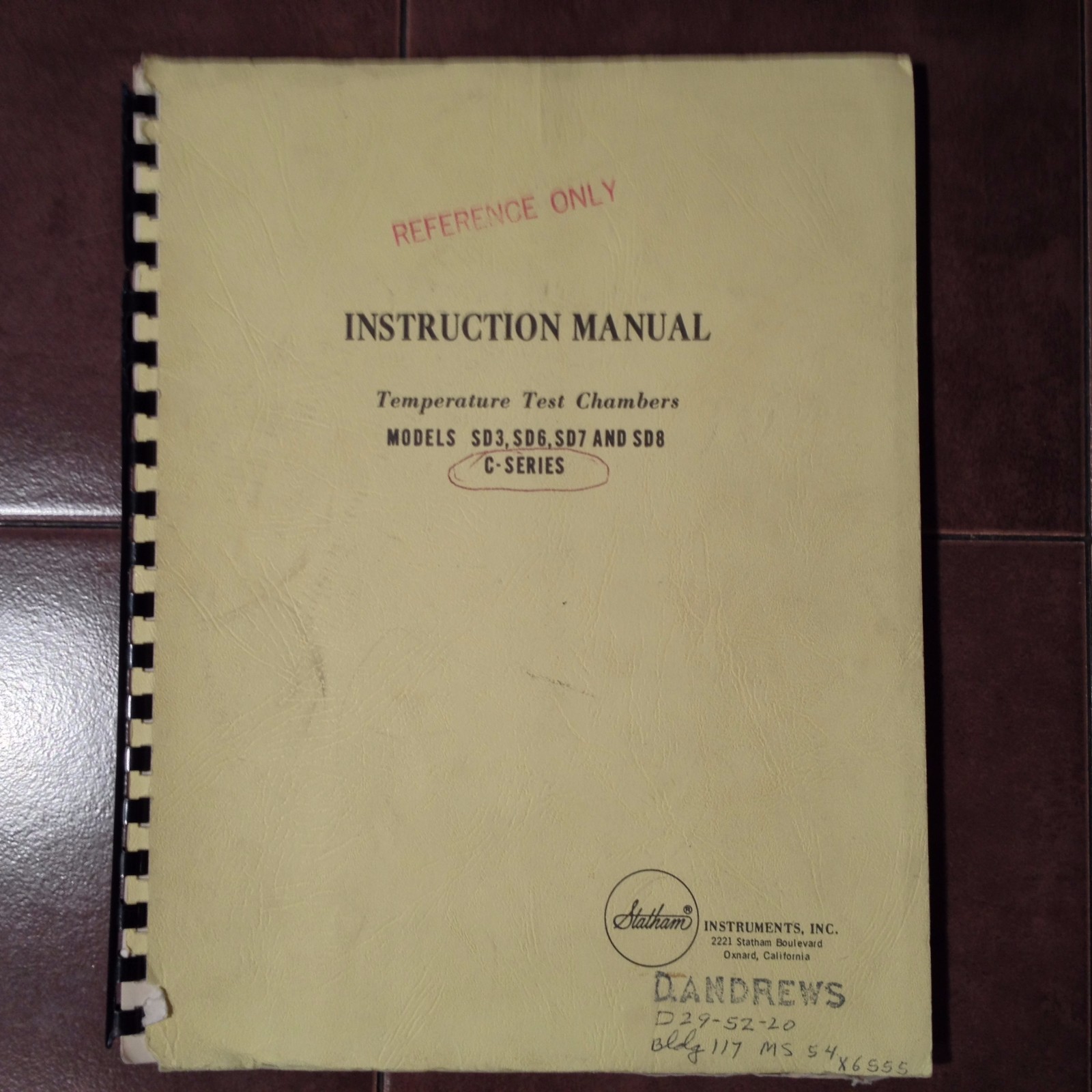 Statham SD3, SD6, SD7, SD8 C-Series Temperature Test Chambers Instruction Manual
