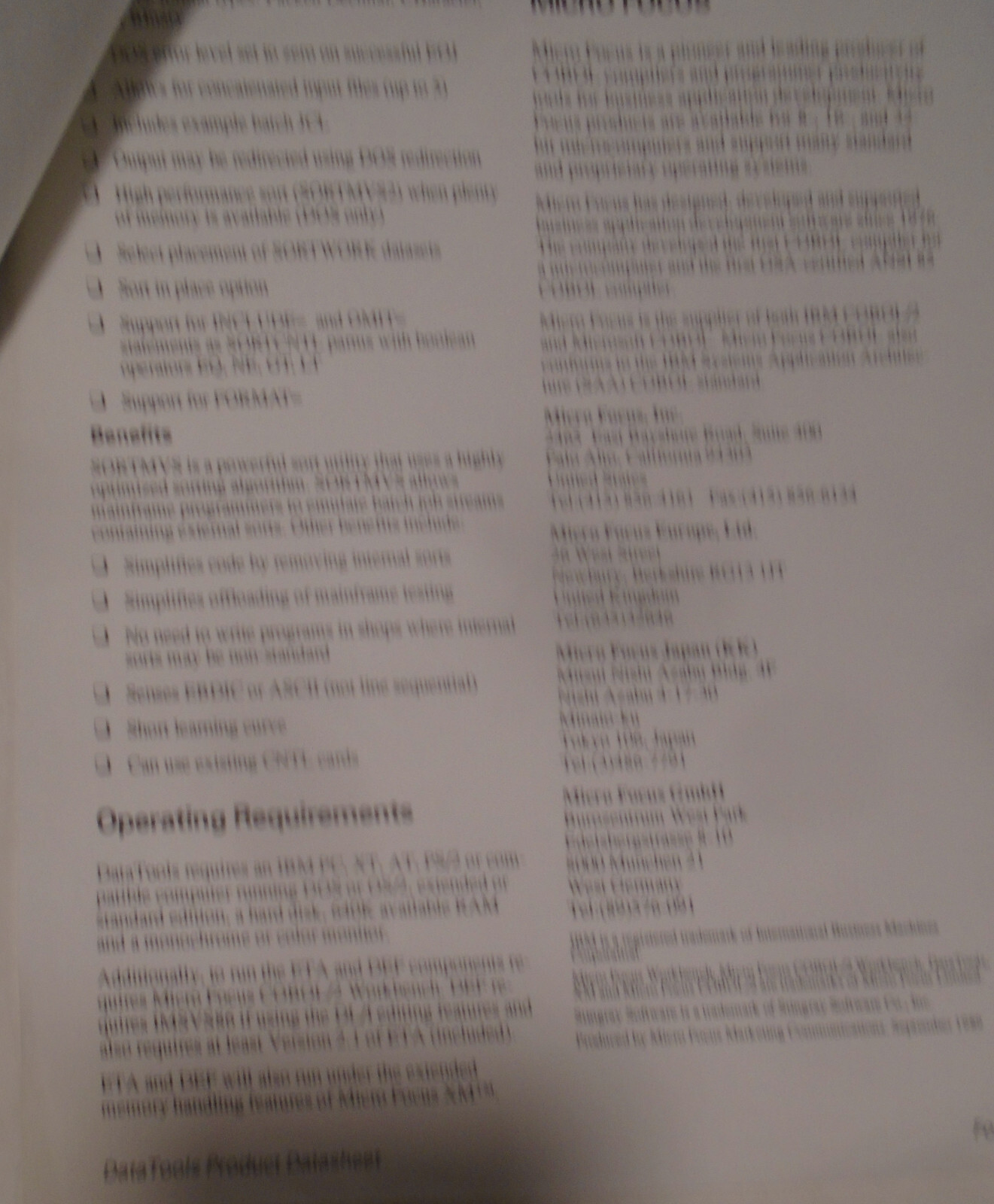 Micro Focus COBOL - 4 Brochures, 1989: Dialog System, 370 Assembler, Data Tools