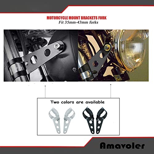 35-43mm Fork Headlight Mounting Bracket, Universal Motorcycle Headlight Black