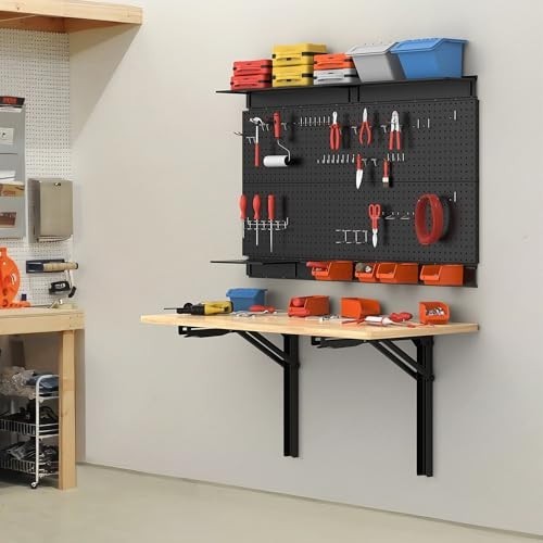 Heavy Duty Folding Wall Workbench - Space-Saving Collapsible Desk for Garage, 55
