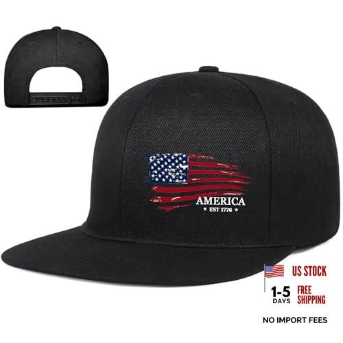 Snapback Hats for Men Flat Bill Hats for Men Black SkullHat Flat American Flag