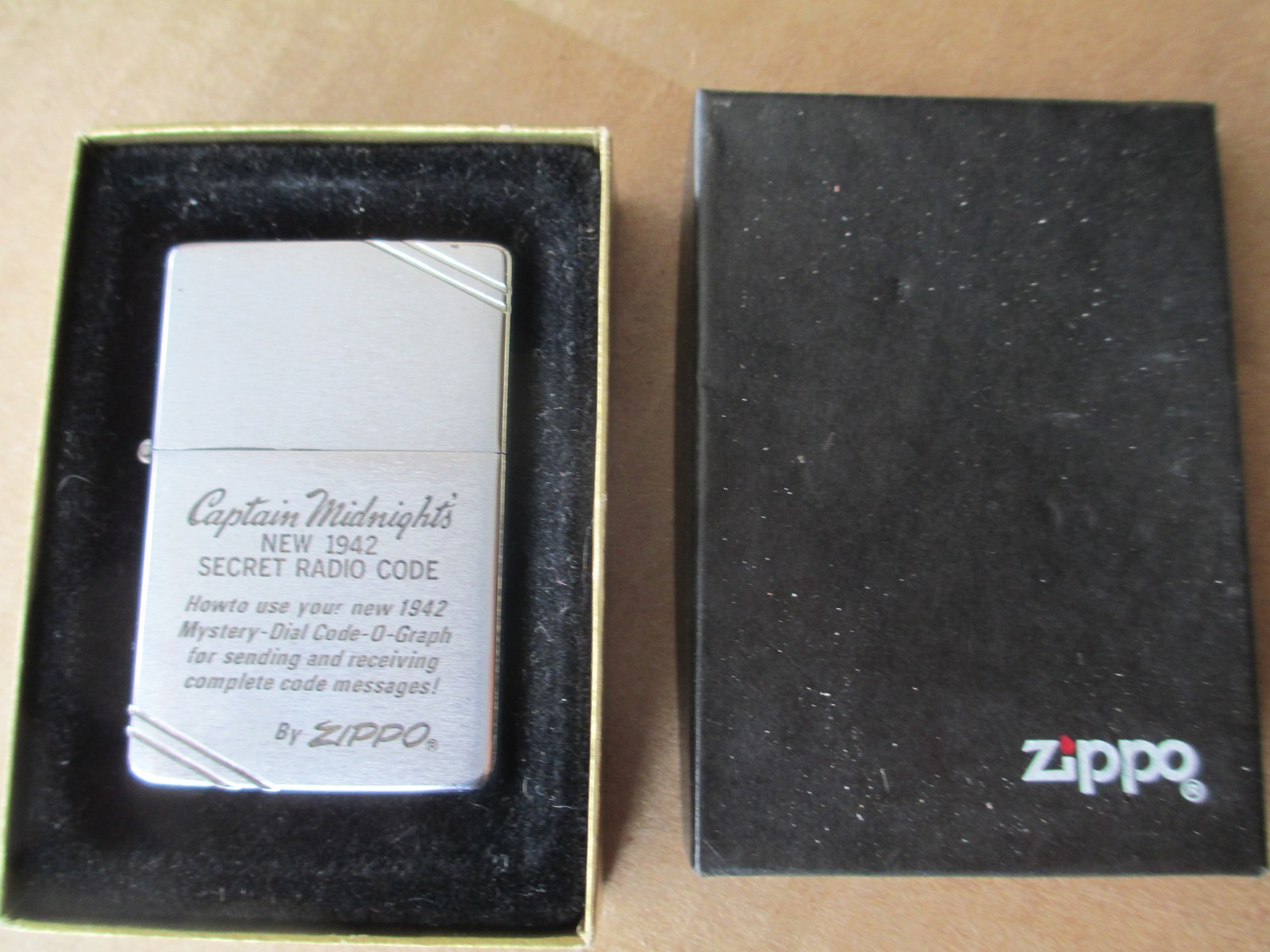 ZIPPO LIGHTER CAPTAIN MIDNIGHT'S NEW 1942 SECRET RADIO CODE W/BOX
