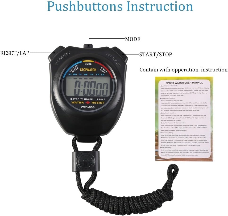 Silent & Portable Digital Stopwatch Timer + Whistle - Perfect for Coaching