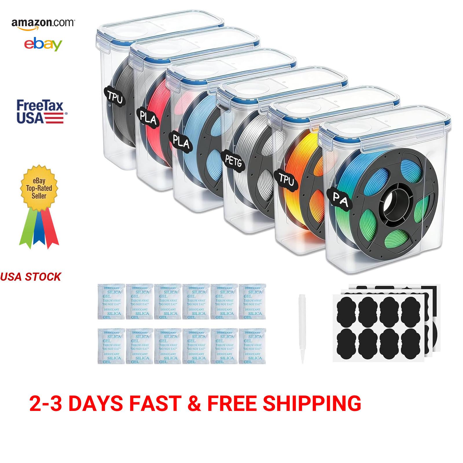 Filament Storage Box 6 Pack for 3D Printing Filaments Airtight Moisture Proof