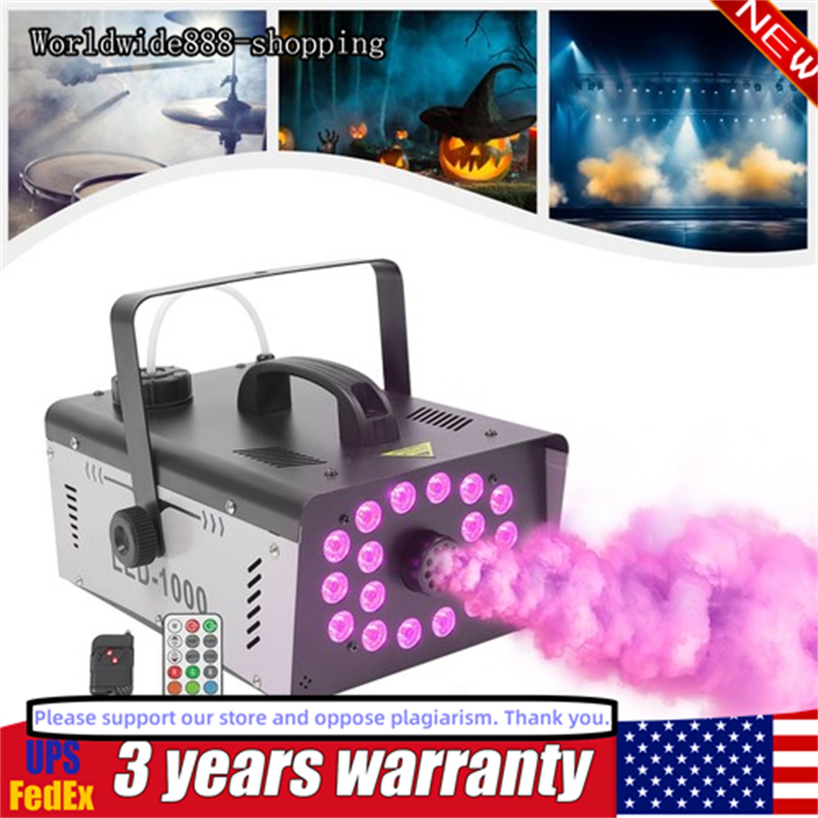 1kw 13Color Fog Machine Quick Heatup Smoke Machine w/ Wireless Remote&LED Light