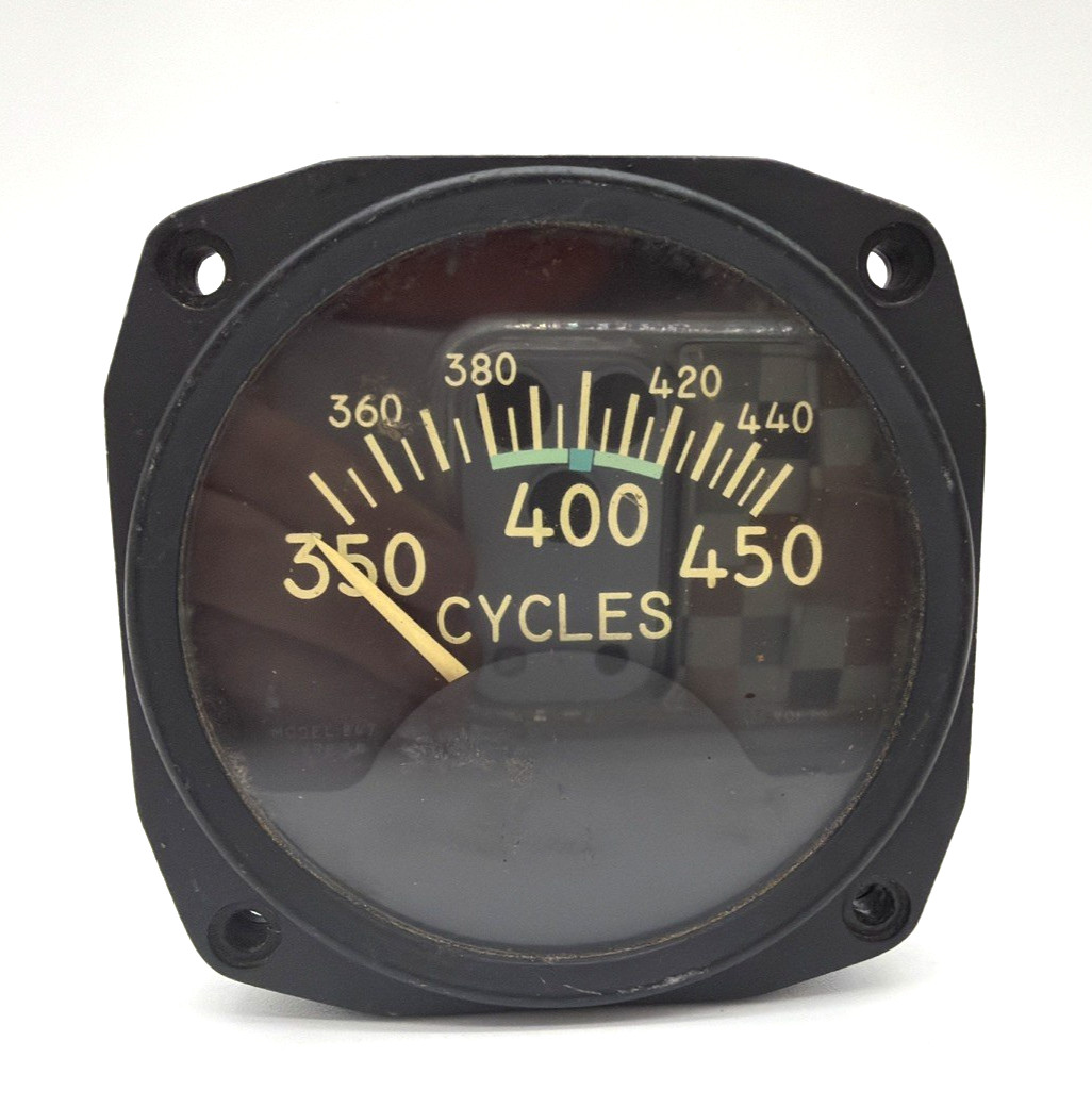 Vintage Aircraft Frequency Cycle Indicator Measuring 360-450 Cycles 120V M847