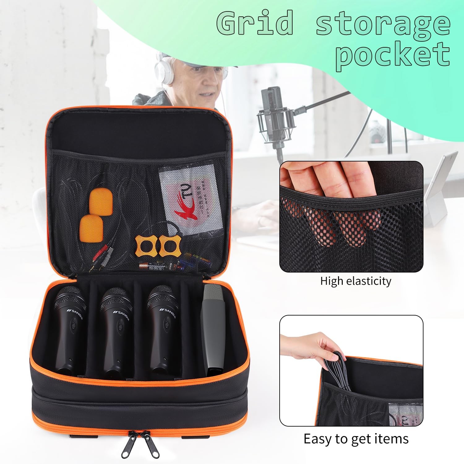 Microphone Case,Wireless Microphone Bag,Portable Storage Case,8 Slots Mic