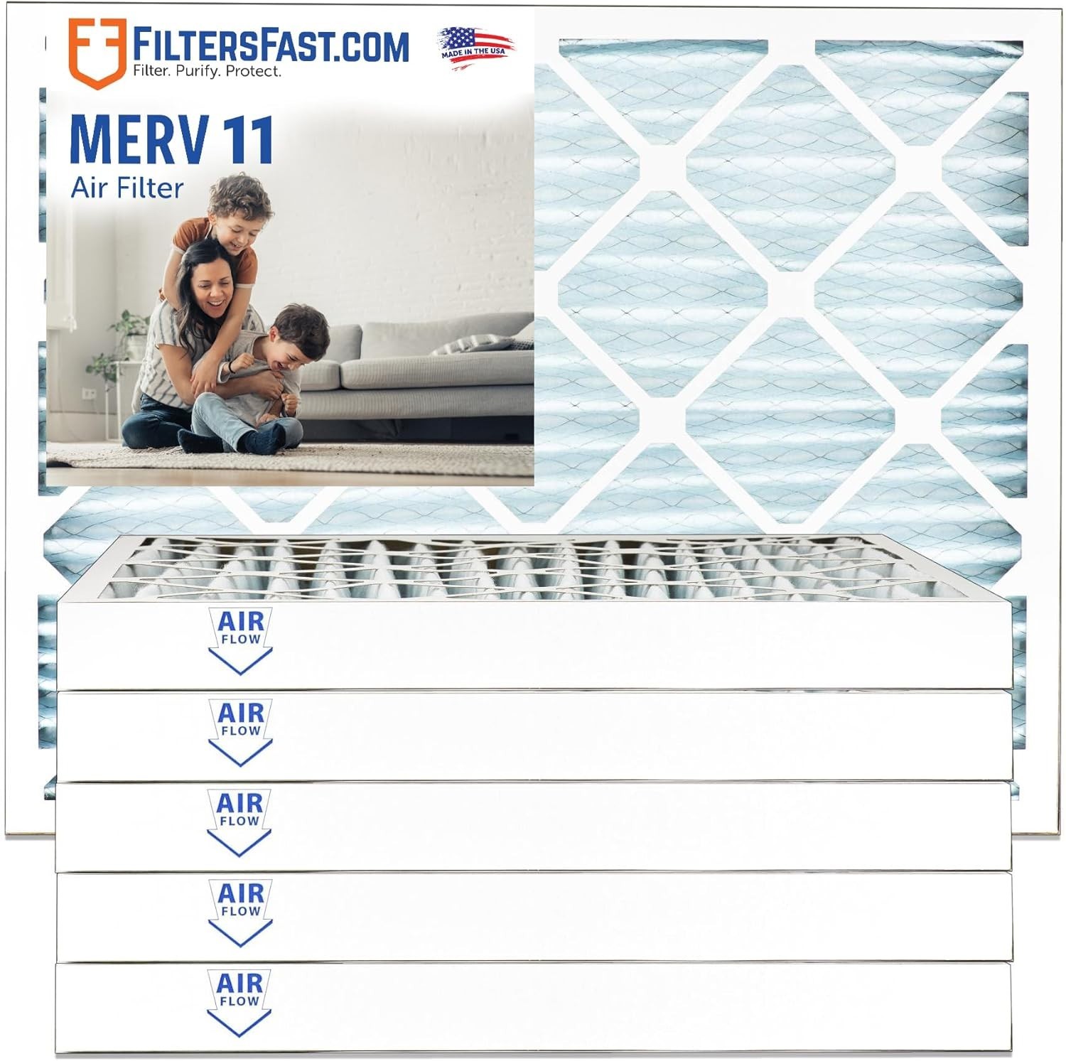 Filters Fast 14x17.5x2 MERV 11 2 Inch Pleated HVAC AC Furnace Air Filters 6 Pack