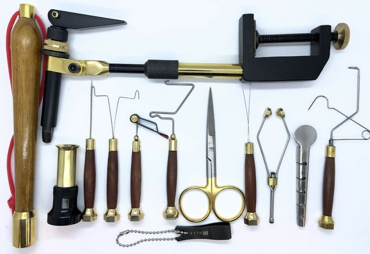 Pacific Fly Tying Kit with Tools, Materials in a Bag, Vise, Thread, Glue, Torch