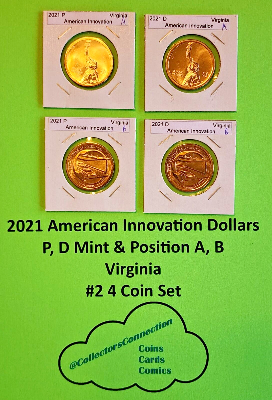 #2 2021 American Innovation Dollar P D, Pos A&B  Virginia 4 Coin Set