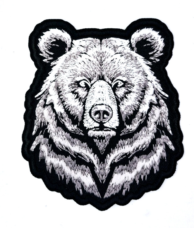 Gray Bear Iron-On Embroidered Patch 3 3/8" X 4 1/8"