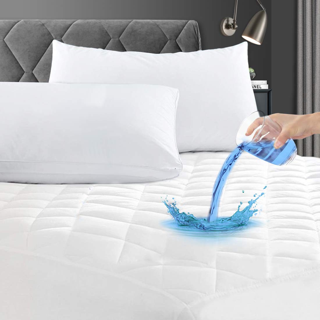 GRT Twin Waterproof Mattress Pad, 100% Quilted Fitted Twin, White