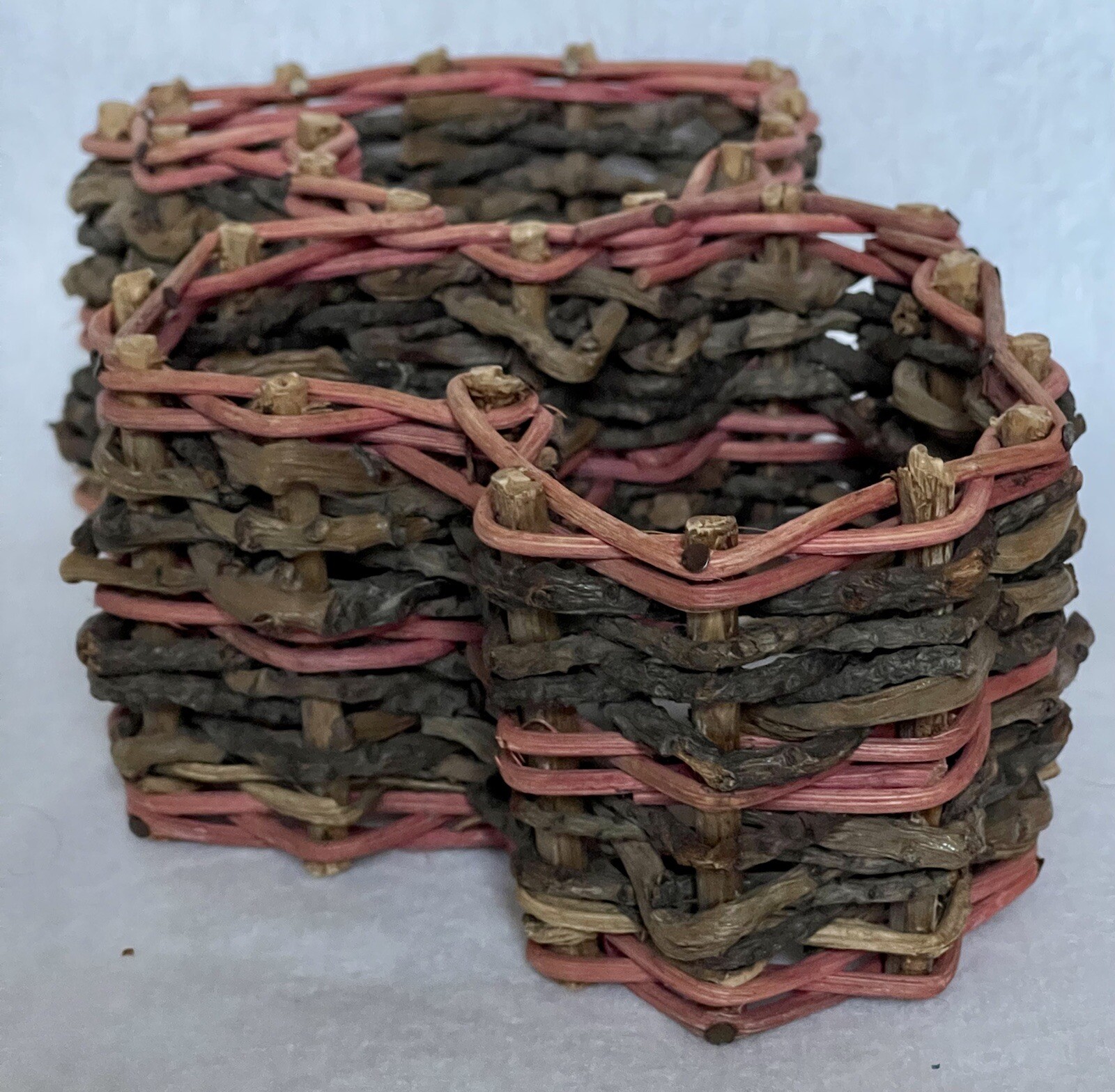 Rustic Woven Double Hearts Basket Pink Accent