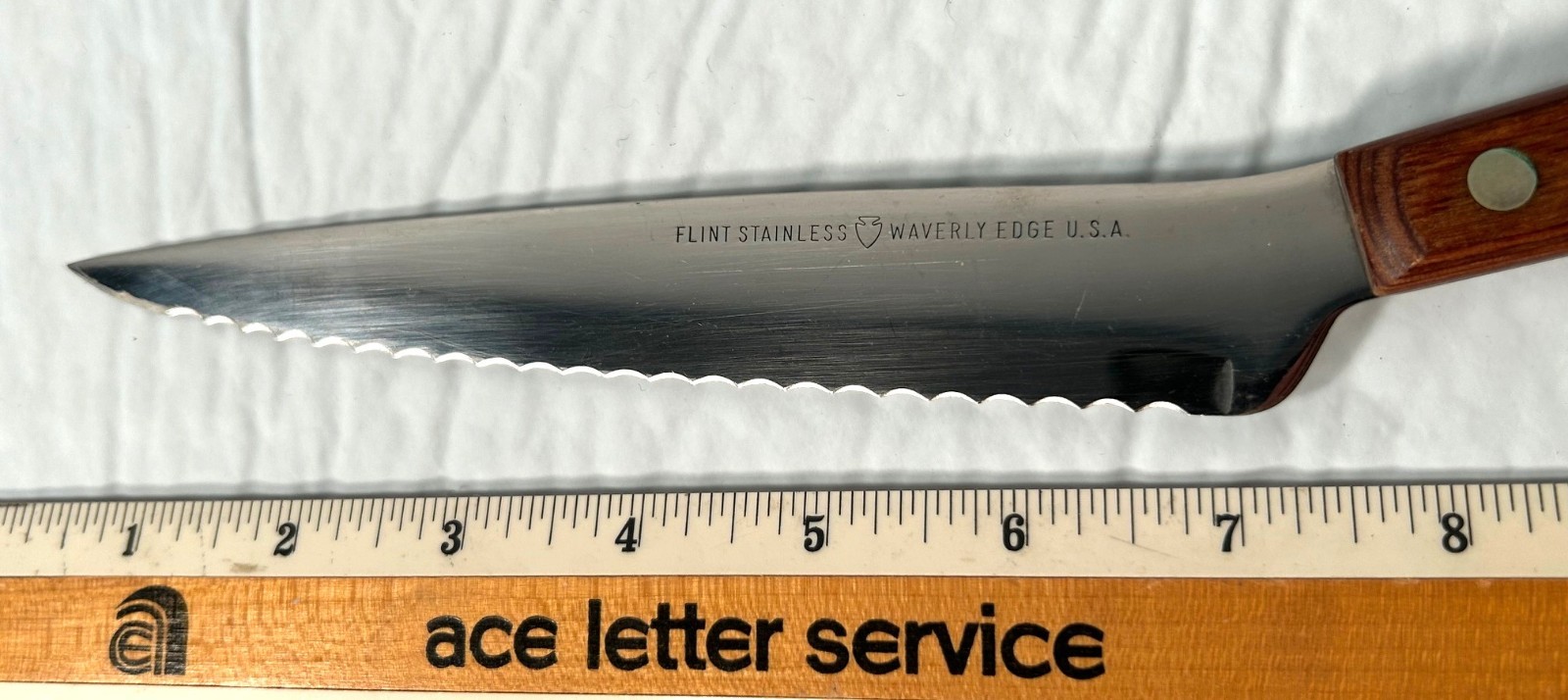 Flint Stainless Waverly Edge USA Knife 12” serrated offset vintage utility