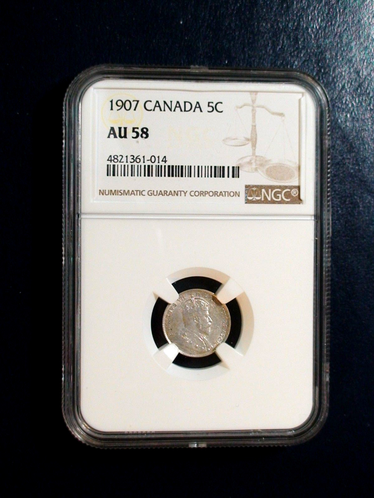 1907 Canada Five Cents NGC AU58 BETTER DATE SILVER 5C Coin BUY IT NOW!