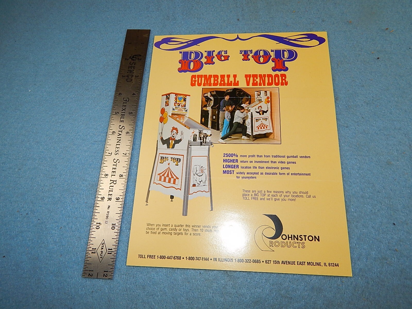 1985 Johnston BIG TOP gumball vendor gun game advertising flyer