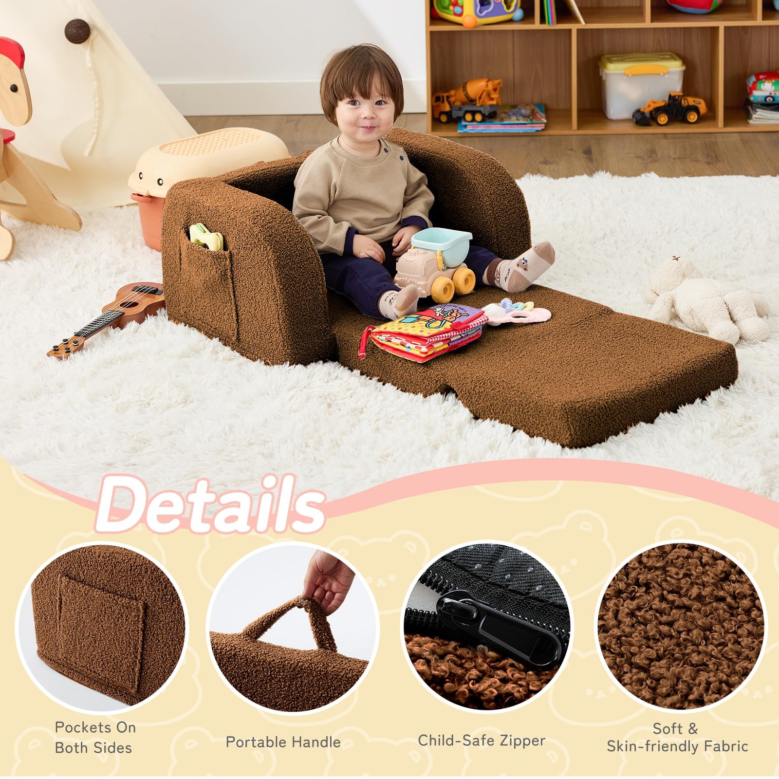 Toddler Couch, 2-in-1 Toddler Chairs Comfy 1-3 Years Old, Toddler Chair for G...