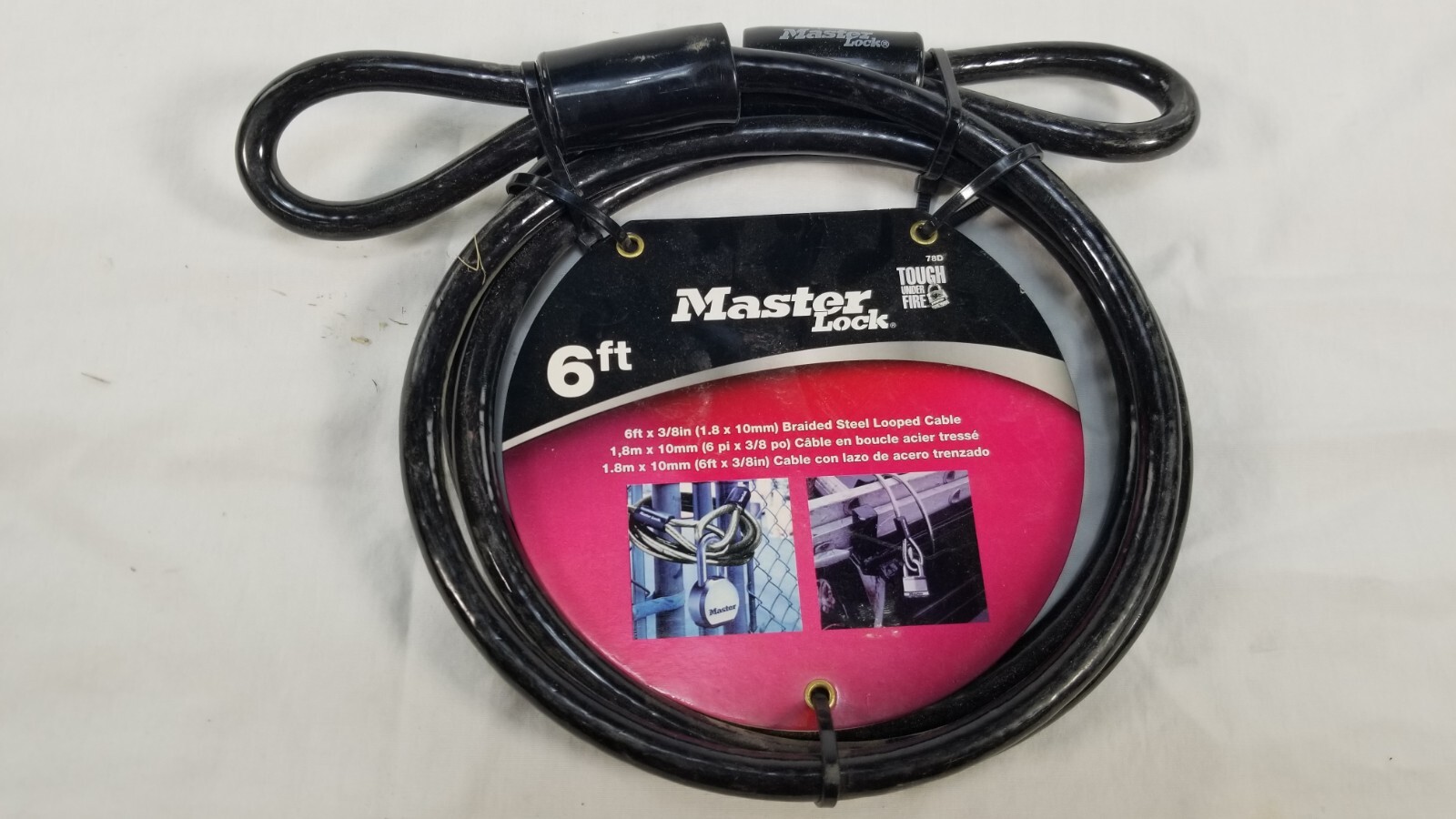 NEW Master Lock 78D 6ft Braided Steel Looped Cable