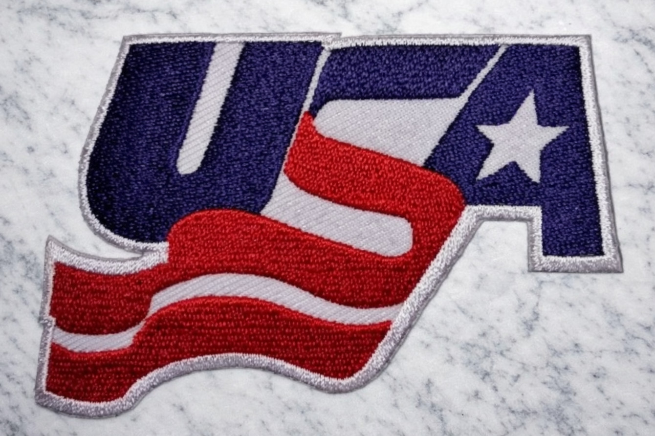 USA HOCKEY  EMBROIDERED IRON ON PATCH 3.5"X2.5" FREE SHIPPING AND TRACKING