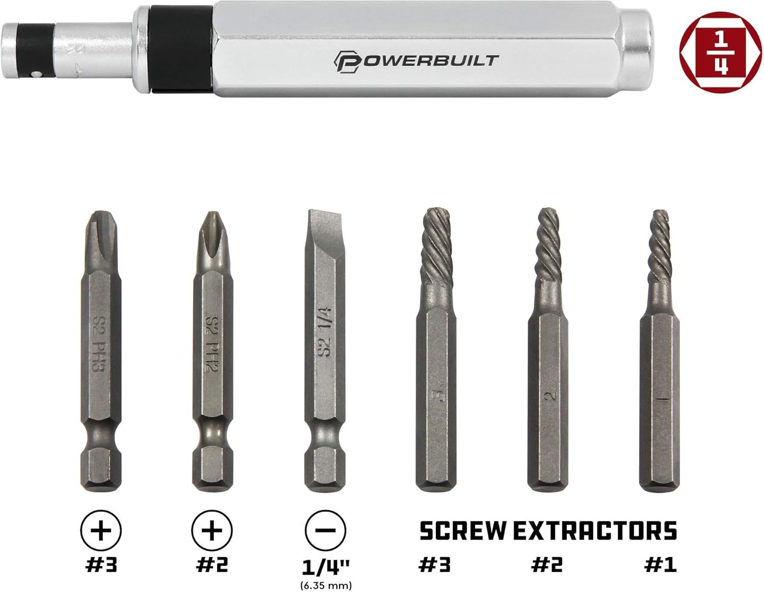 1/4 Inch Drive 7 Piece Impact Driver Set Extractor Tool, Remove Rusted, Damag...
