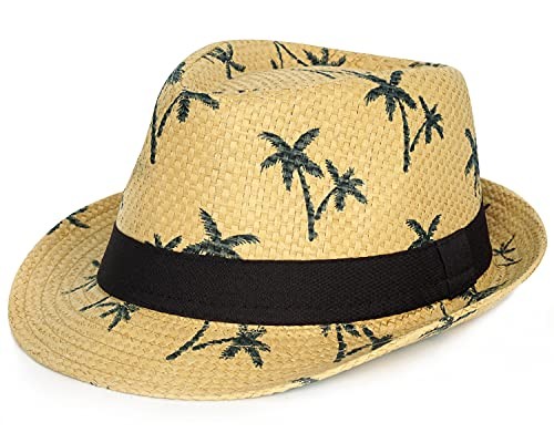 Summer Straw Fedora Hat Short Brim Panama Sun Hat Medium A-printing-khaki
