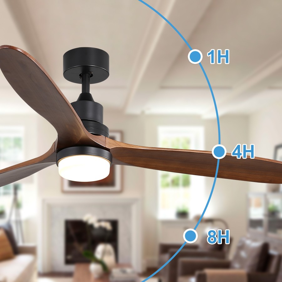 60" Ceiling Fan With Lights 3 Solid Wood Fan Blade Noiseless Reversible Motor