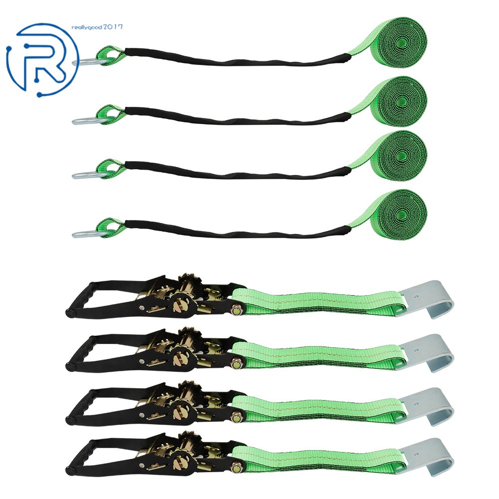 New Car Tie Down Green Polyester with Flat Hooks 3,300 Pound Safe Working Load