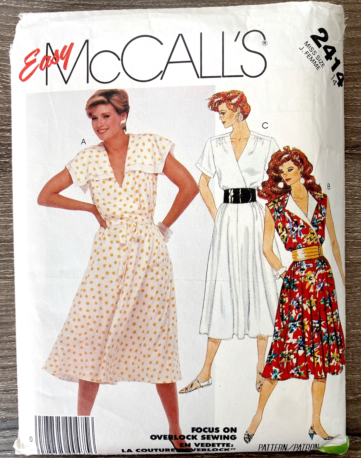 80’s McCalls Pattern 2414 Women's Pullover Dress 3 Styles EASY Sz 14 UNCUT