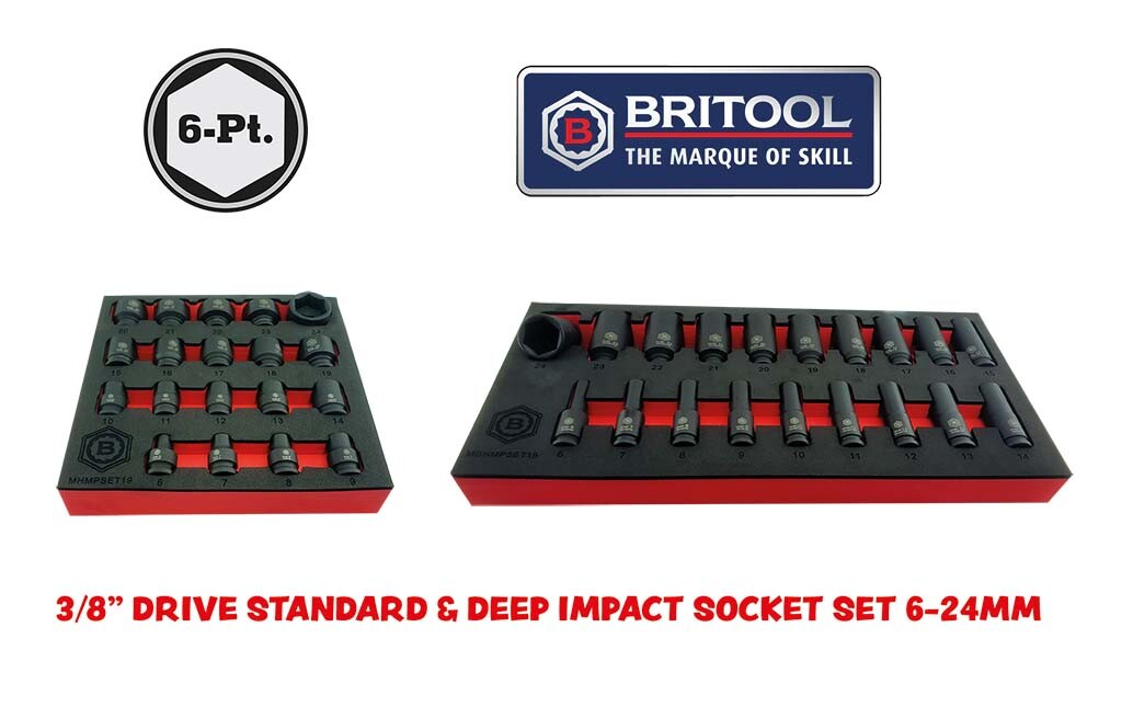 3/8" DRIVE STANDARD & DEEP IMPACT SOCKET SETS HEXAGON / 6 POINT PROFILE BRITOOL