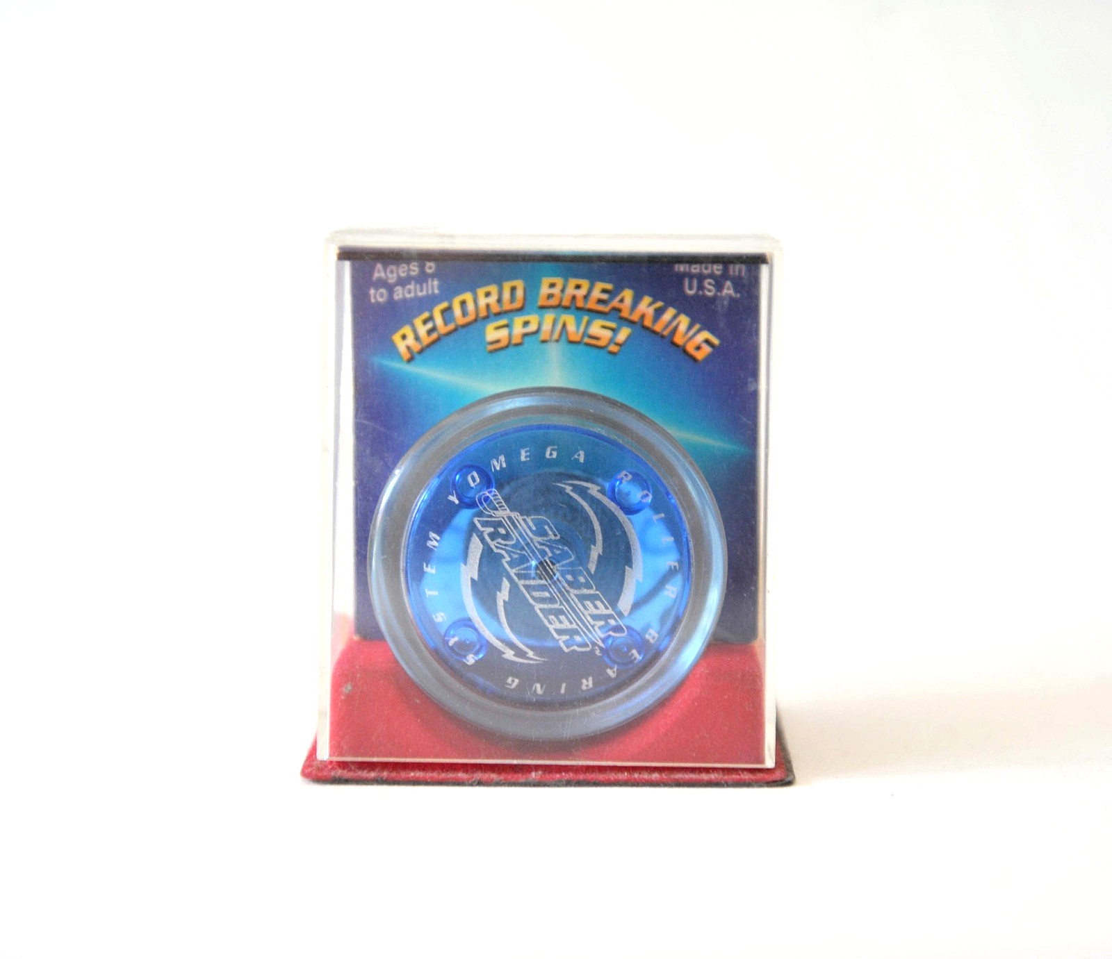 Vintage Yomega Saber Raider Yo-Yo w/ Original Display Case Blue