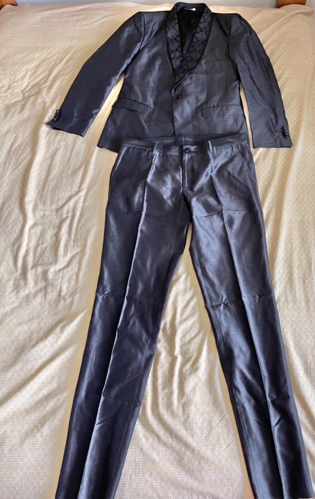 NWT DOLCE GABBANA MARTINI Men’s Black Jacquard Silk Tuxedo Suit US46/EU56 ITALY