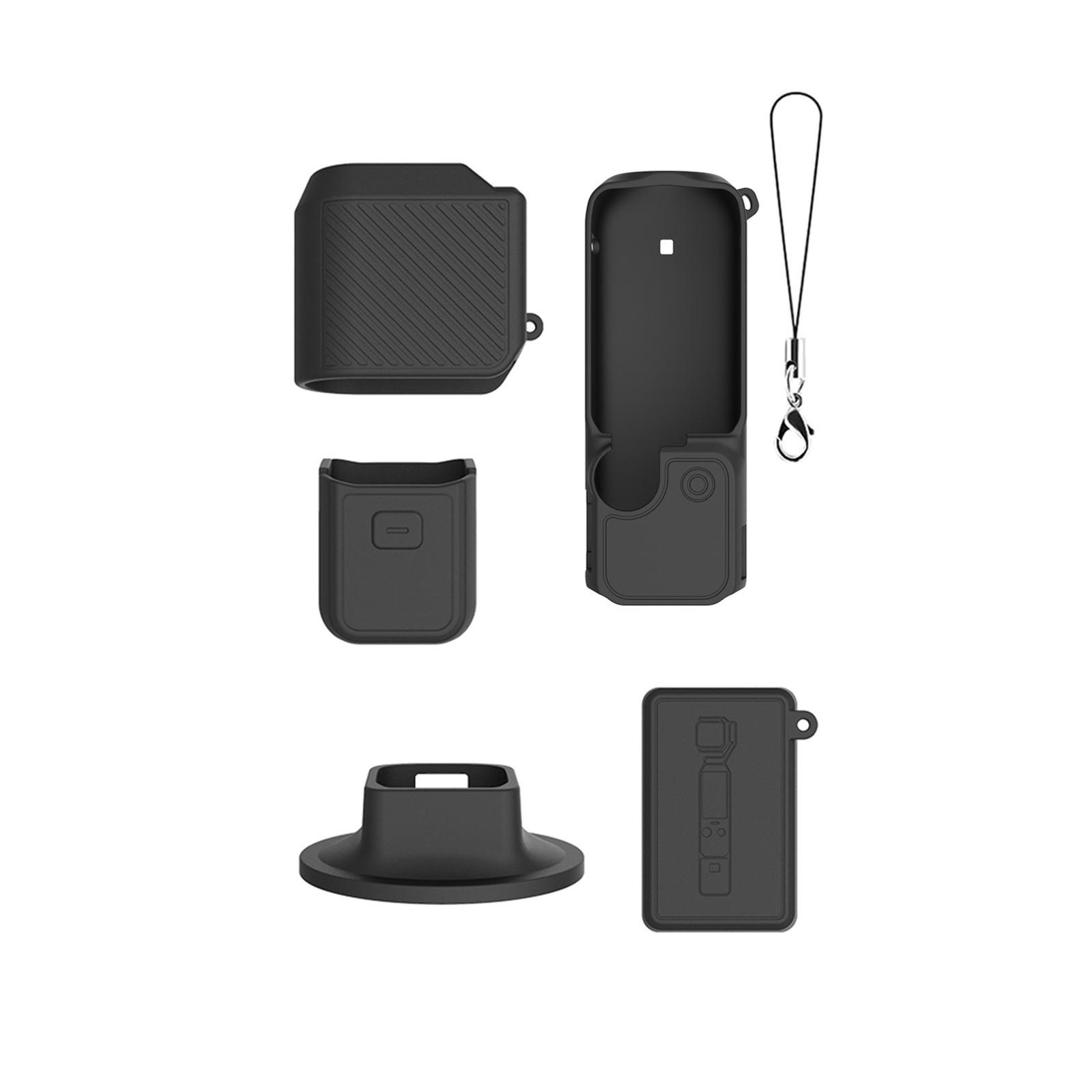 Soft Silicone Case for DJI Pocket 4 with Base Stand Wrist Strap 3mm Thick Cover