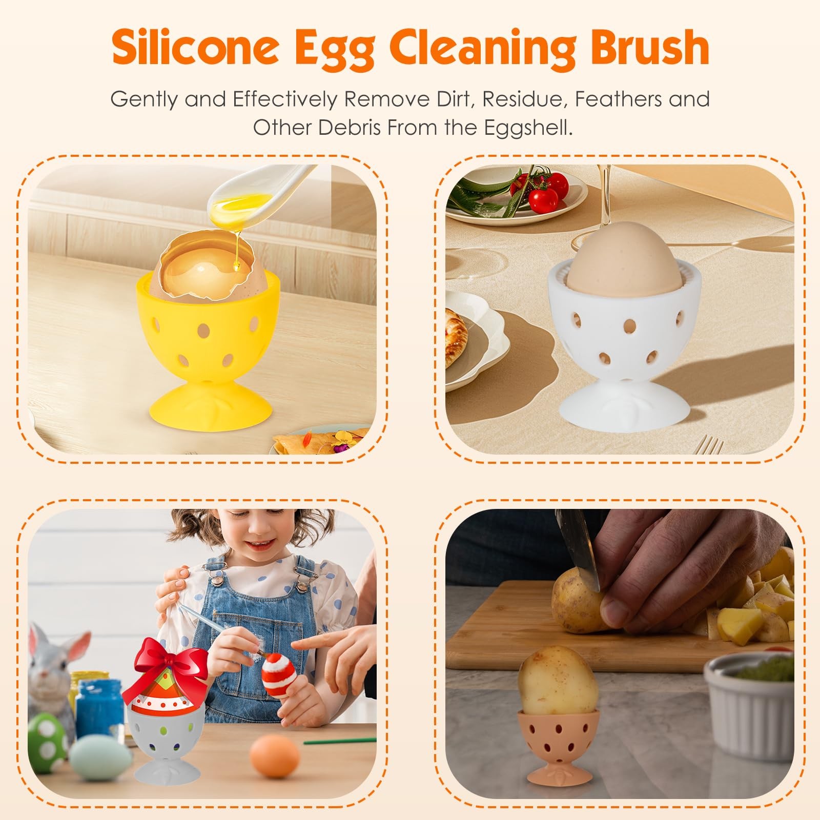 Egg Brush Cleaner Egg Cleaner Scrubber for Fresh Eggs Silicone (Yellow, 1 Set)