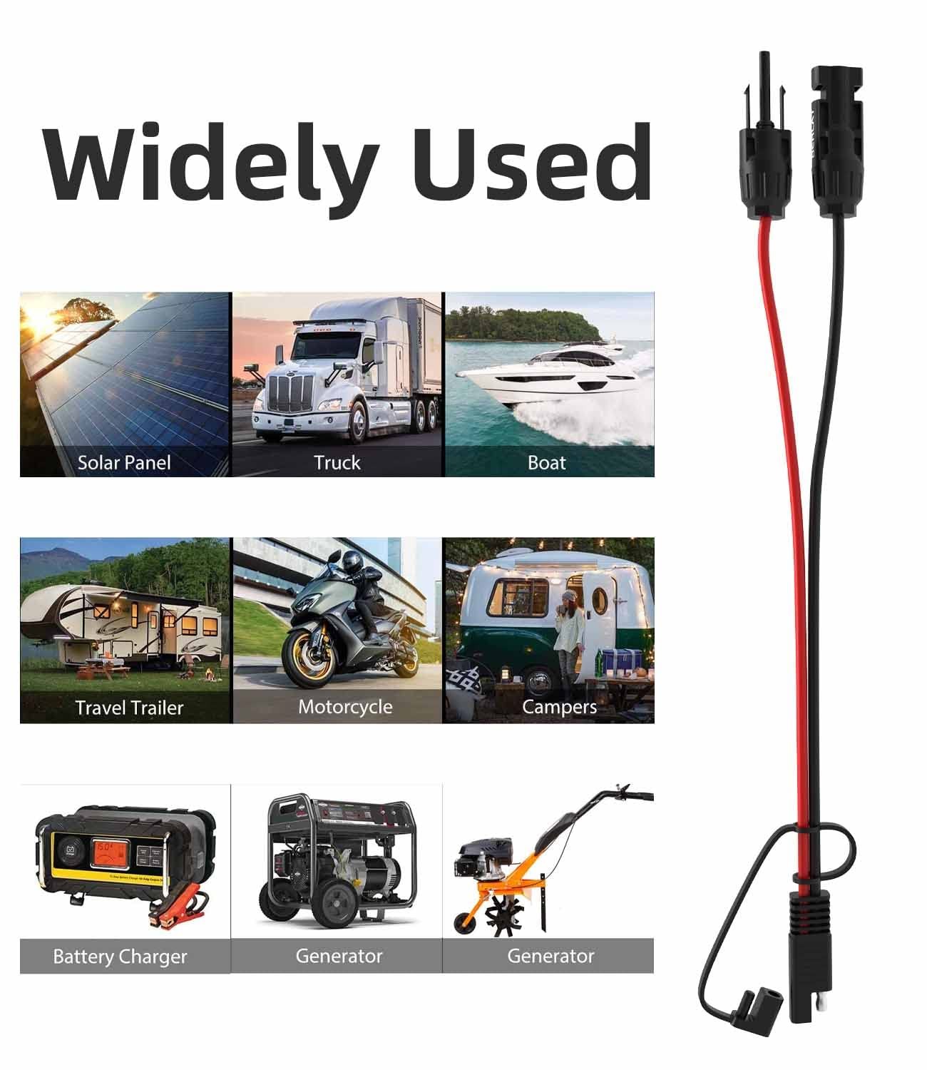 Solar Extension Cable - 10AWG, 30Cm with 2 SAE Polarity Reverse Adapters