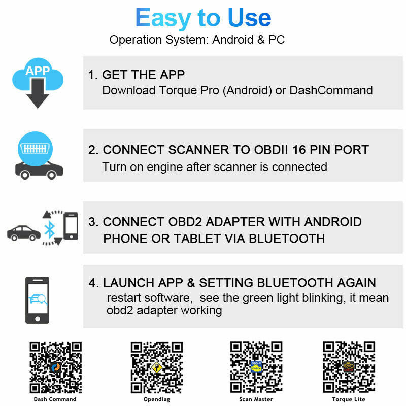 ELM327 Car Engine OBD2 Scanner Bluetooth Code Reader Diagnostic Tool for Android