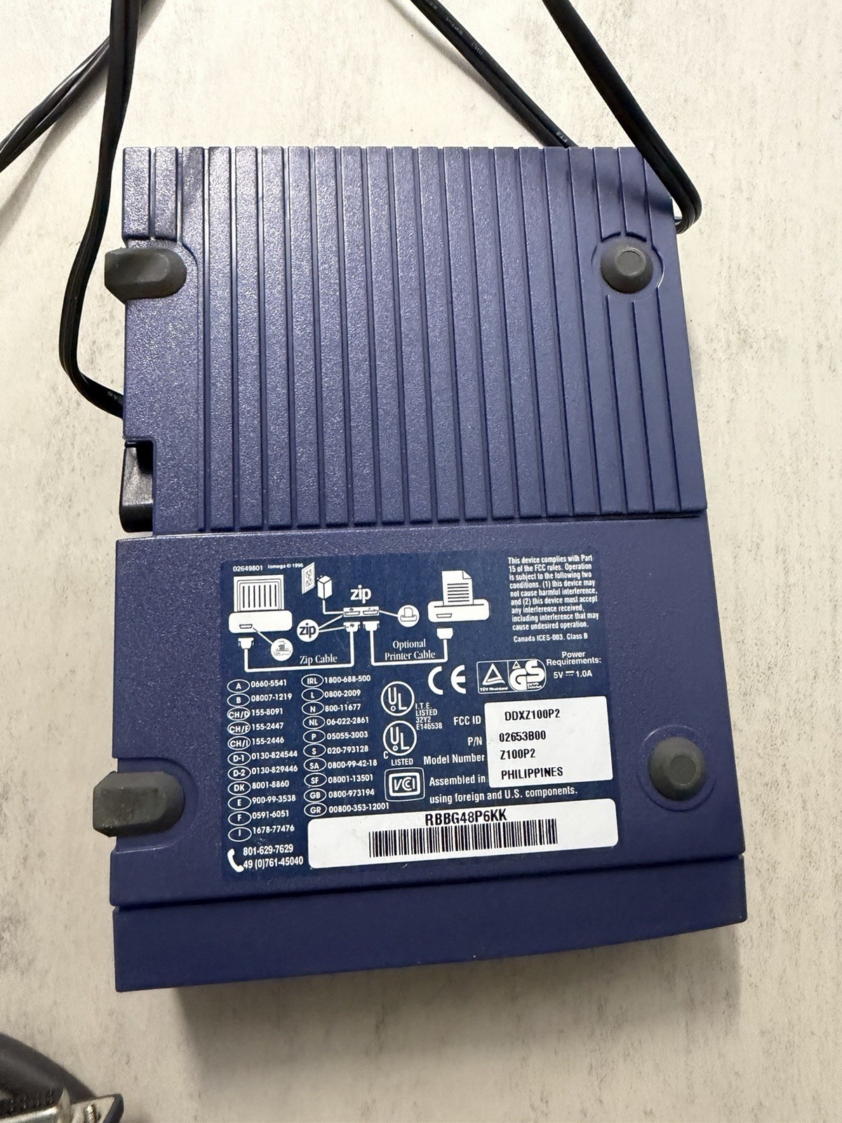 Iomega Zip Drive External Parallel Port with Cable and Power Supply