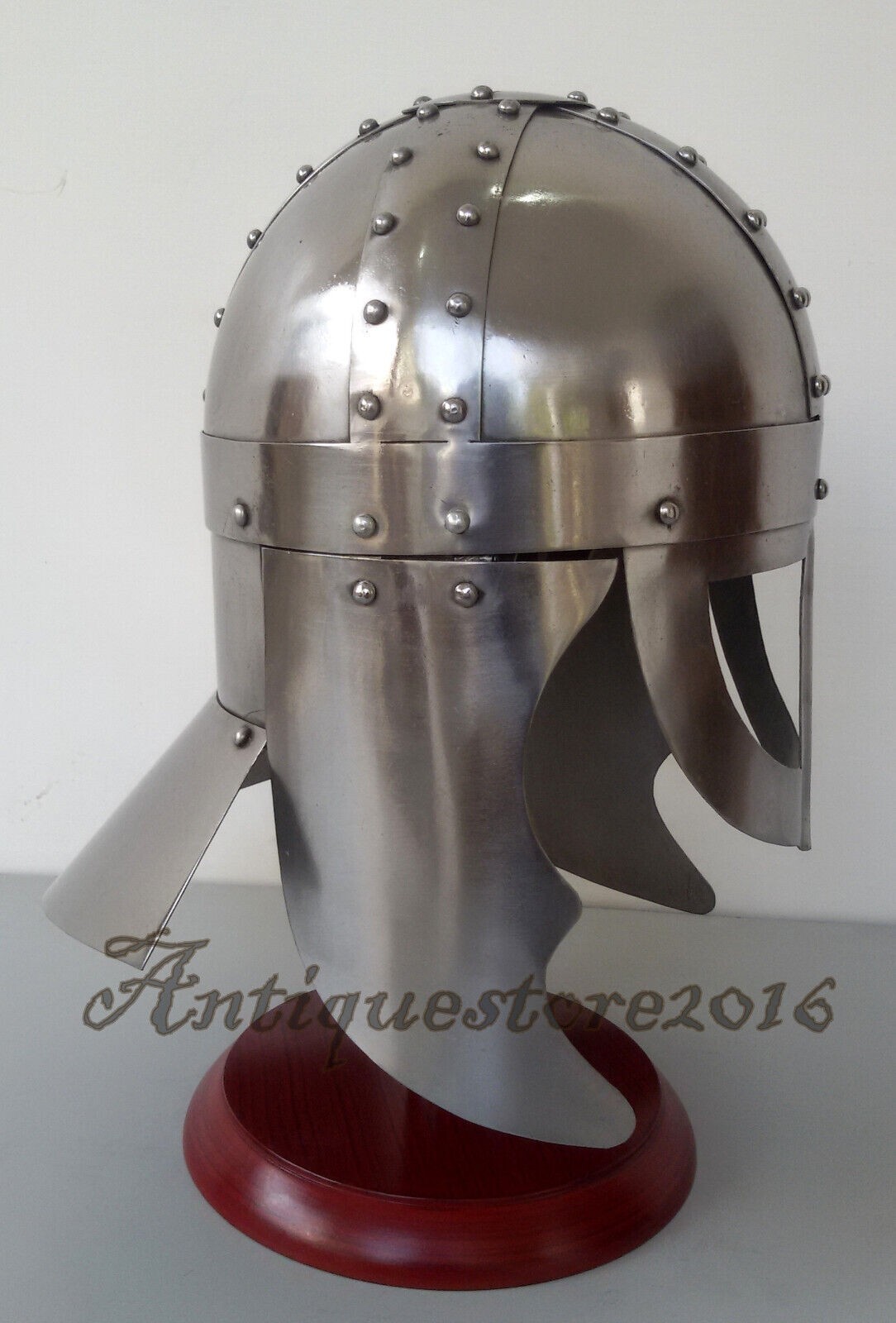 Spectacles Larp Medieval Viking Helmet With Proper Wooden Stand Handmade Item