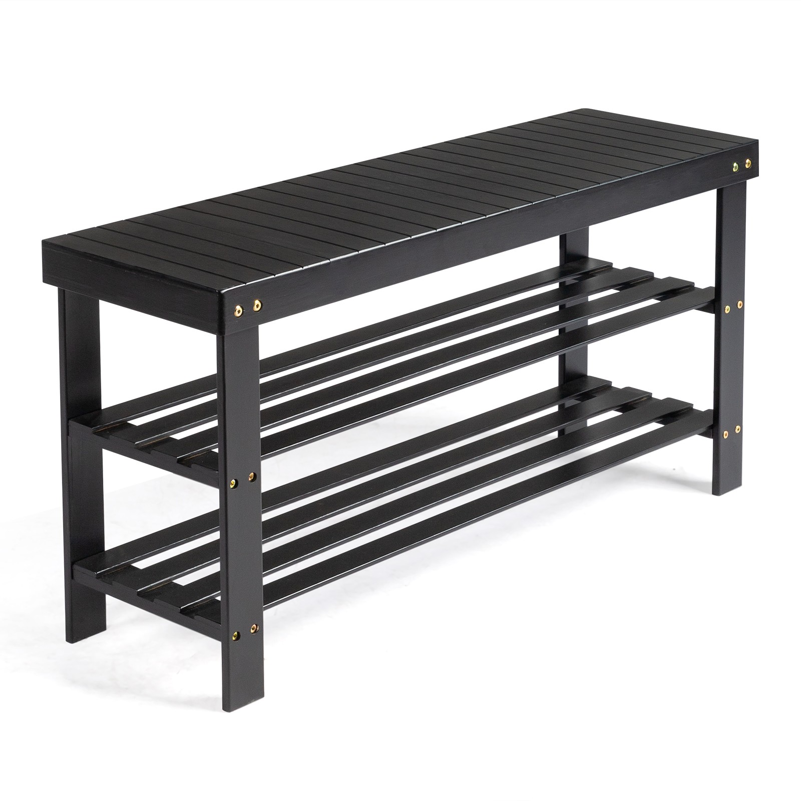 3-Tier Seamless Top Bamboo Shoe Rack Black