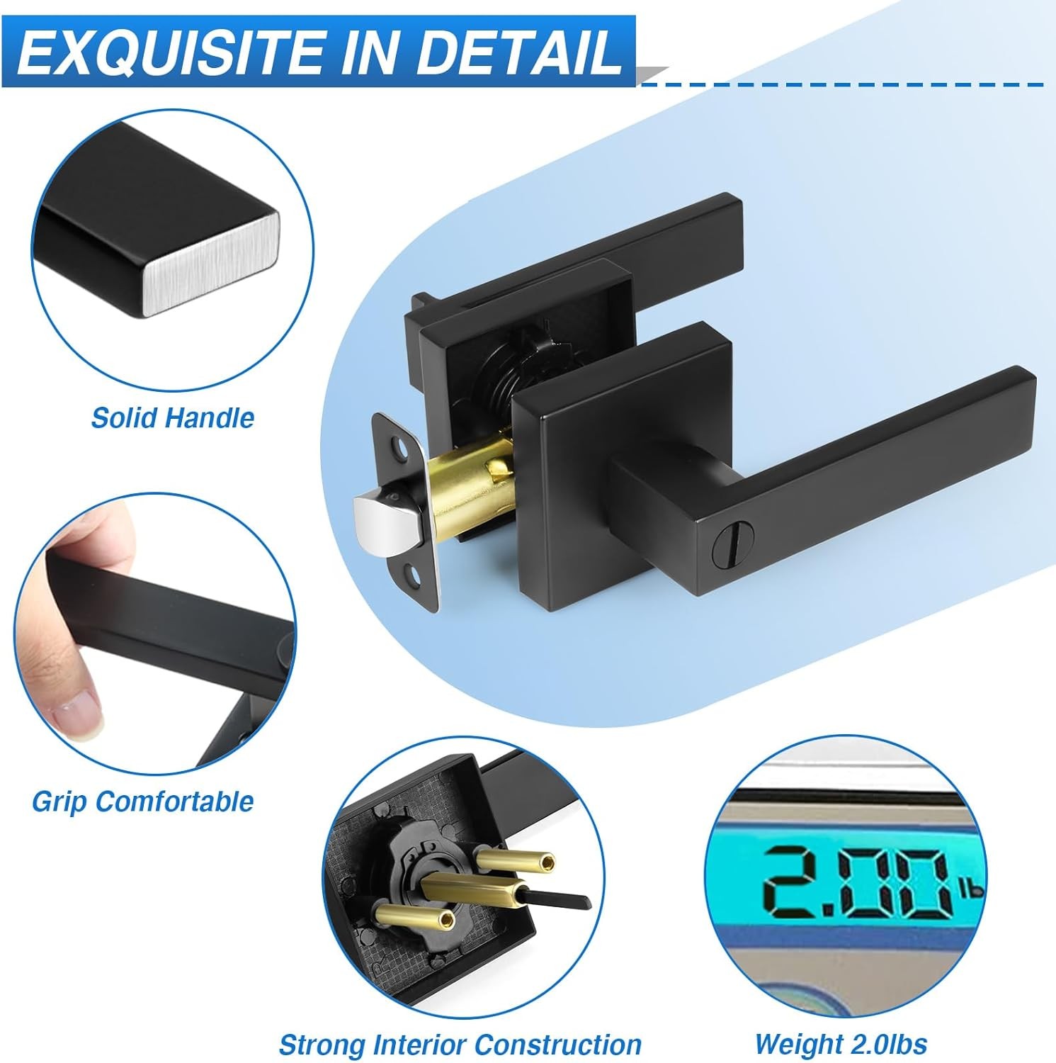 6 Pack Matte Black Door Handles, Keyless Interior Door Knobs