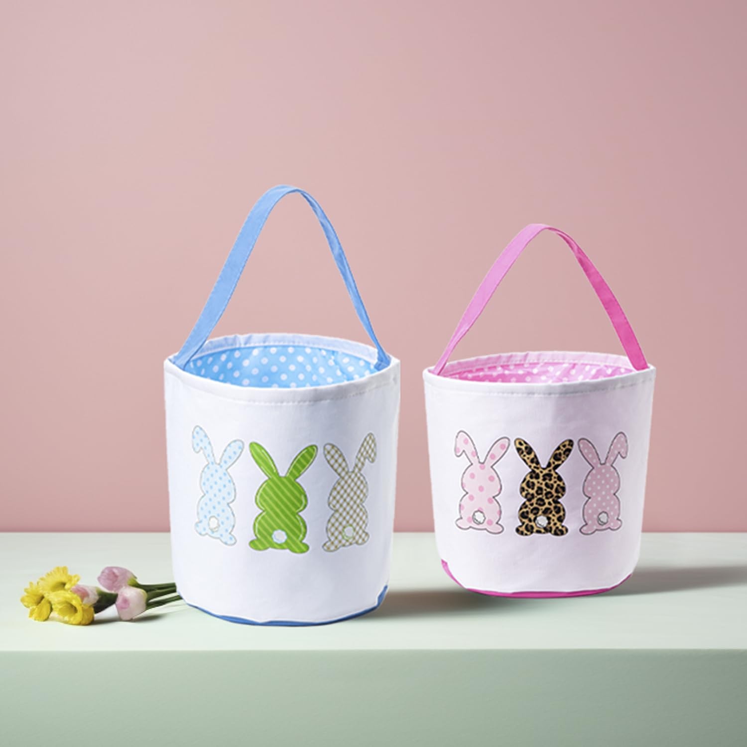 Ouksma Canvas Easter Basket Easter Bucket for Egg Hunts Easter Eggs Easter gi...