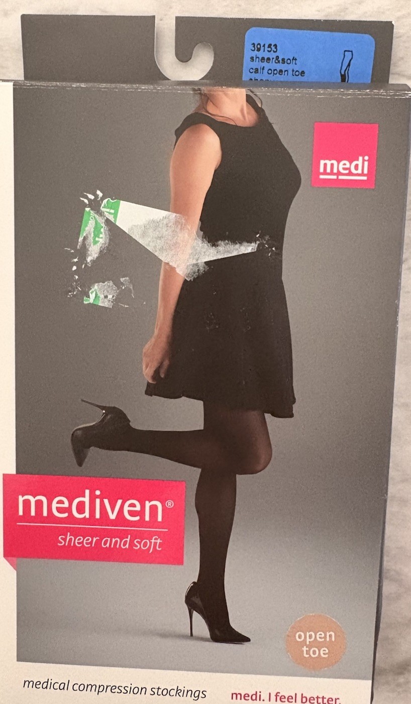 Medivan Sheer and Soft "open toe" 15-20 mmHg, Ebony, NIB