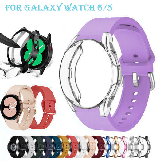 Fo Samsung Galaxy Watch 7 6 5 4 40/44mm/45mm Silicone Watch Band+Full Case Cover