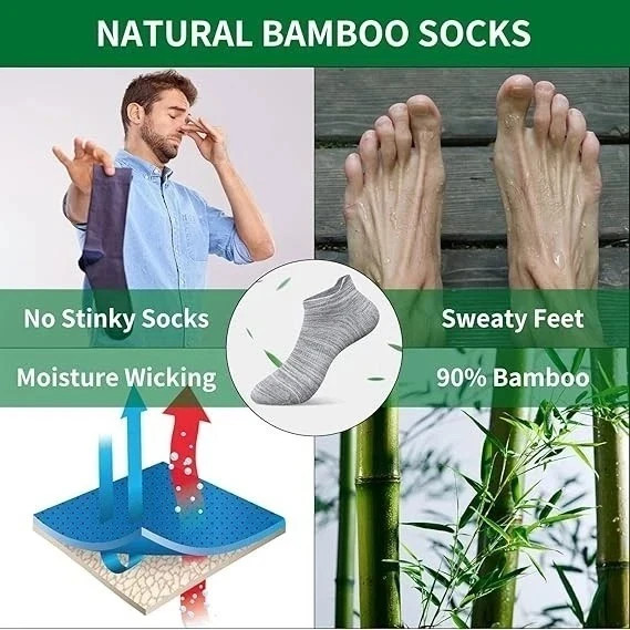 Mens Bamboo Ankle Socks with Heel Tab Low Cut Thin Athletic Performance 6 pairs