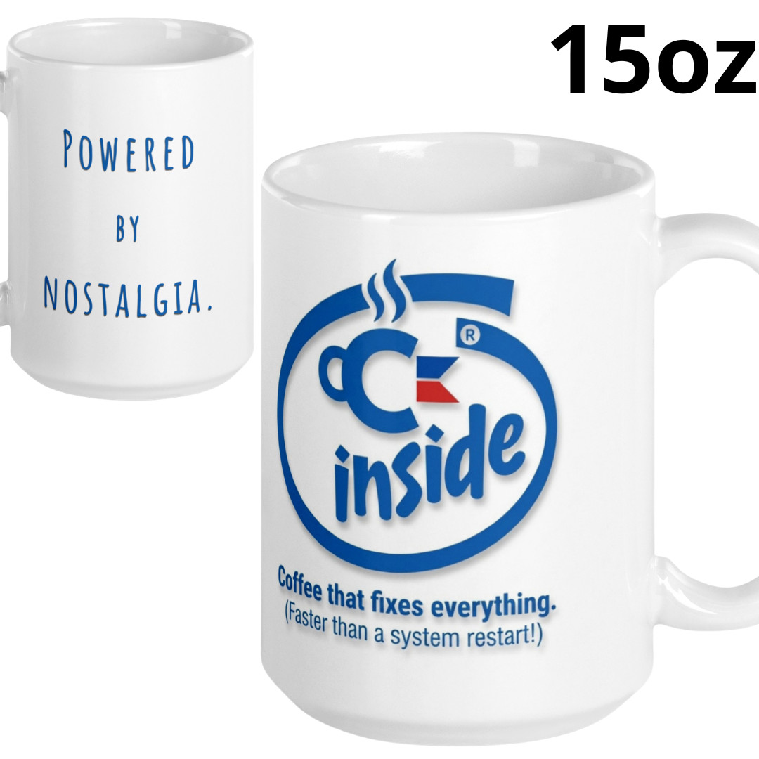 Powered By Nostalgia Coffee Mug 15 oz - Funny Vintage Computer Nerd Geek Gift