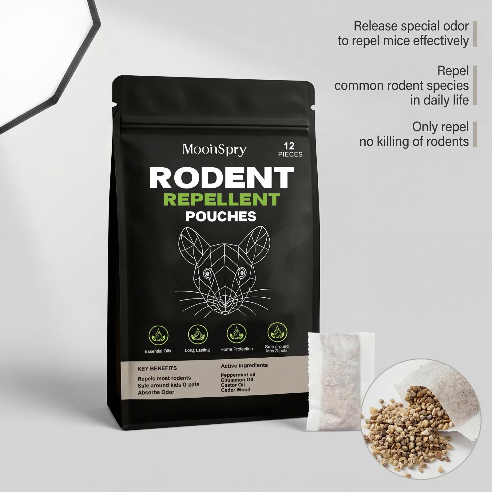 Rodent Repellent Pouches Mice Deterrent, Peppermint Cedarwood for Home RV Garage