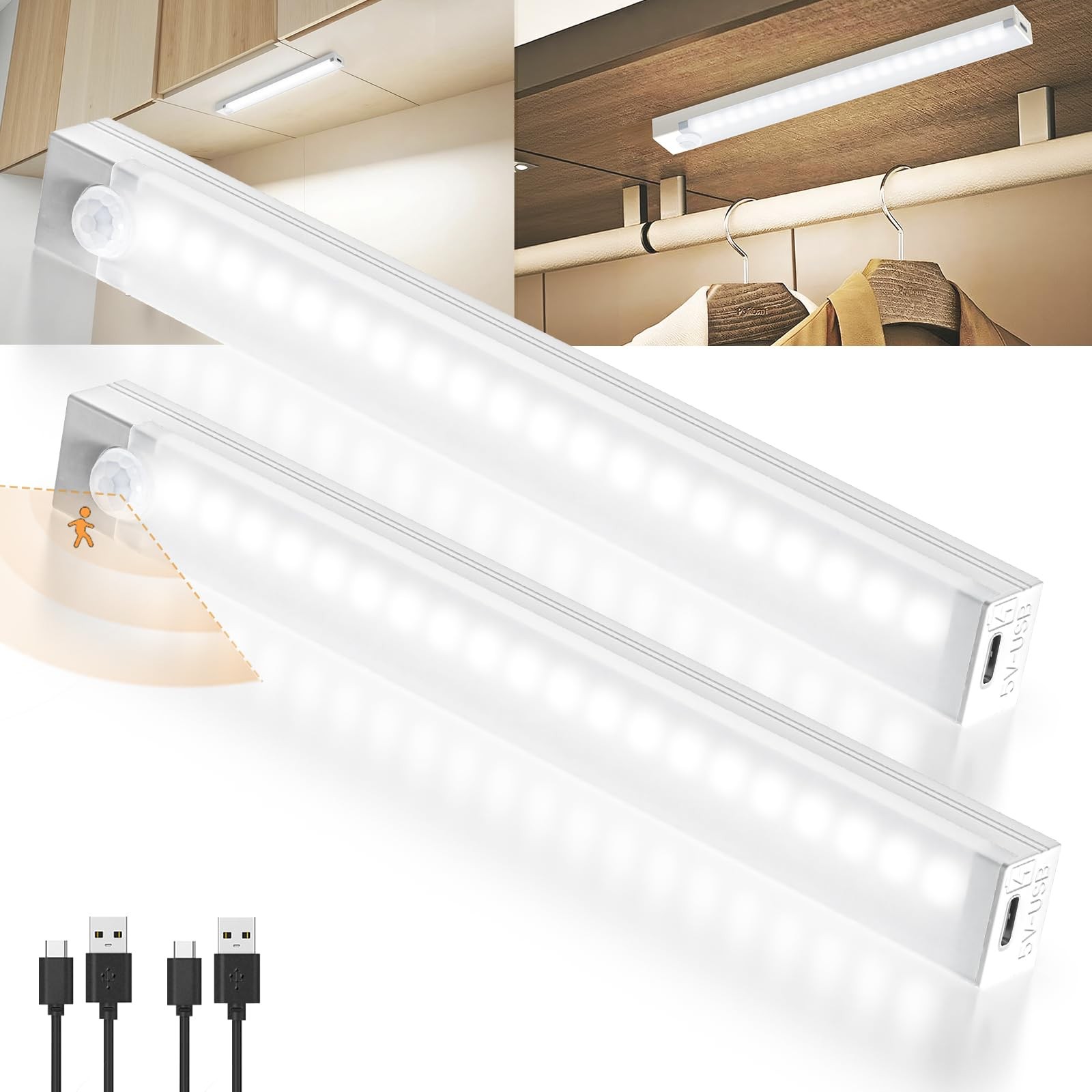 Rechargeable Motion Sensor Light Indoor, 12” LED Under Cabinet Lighting