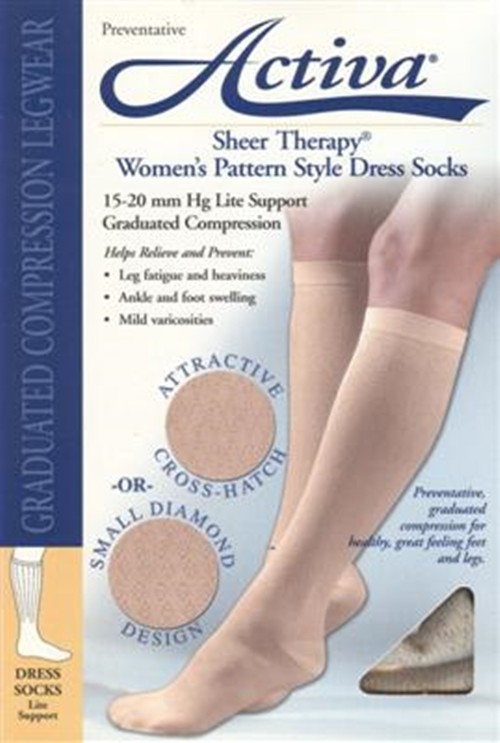 NIB ACTIVA WOMENS 15-20mmhg COMPRESSION KNEE SOCKS - H2701 - TAN DIAMOND SMALL