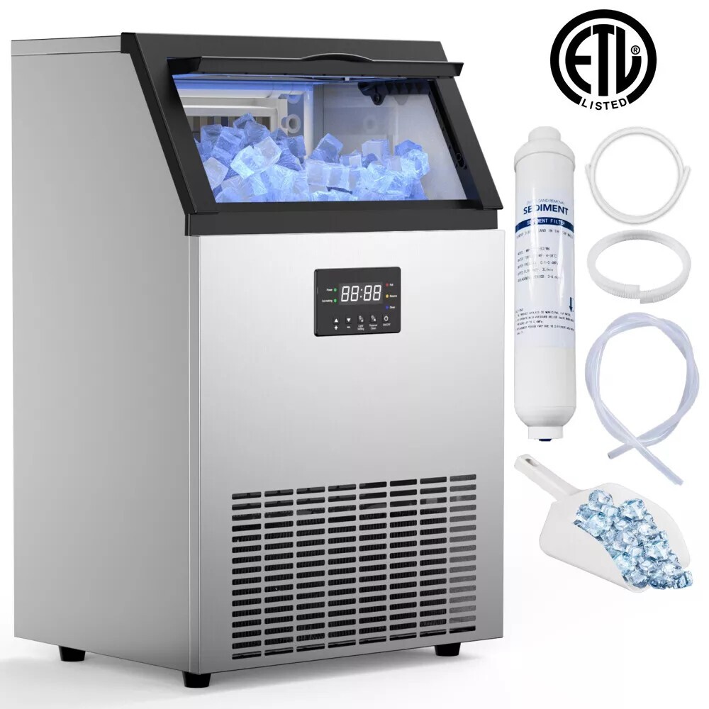 150Lbs Commercial Ice Maker Freestanding Undercounter Ice Cube Machine, ETL NFS